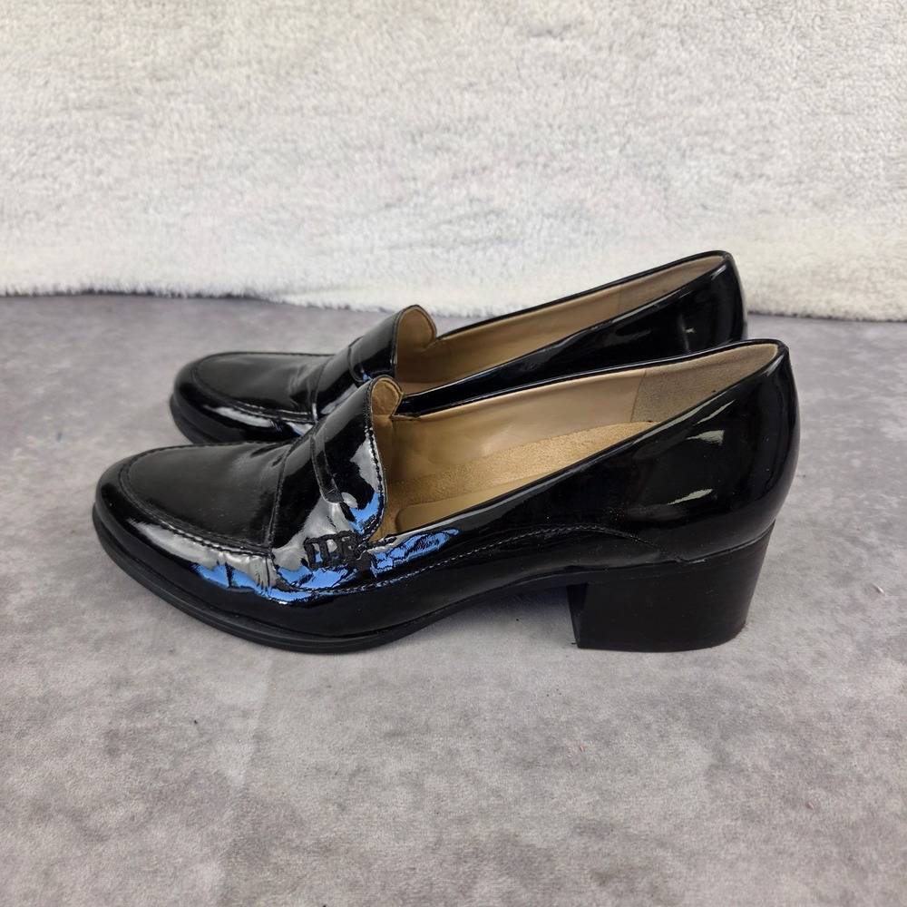 Black Patent Leather Penny Loafers Block Heel Round Toe Dress Shoes Womens 8.5